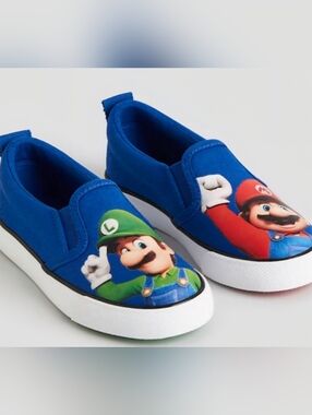 Blue Kids Slip-On Shoes with Luigi & Mario Graphic New Size 1